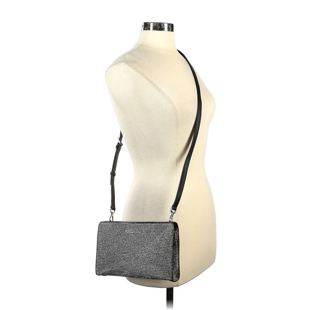 MICHAEL KORS Black Metallic Silver Fabric Crossbody Clutch Bag